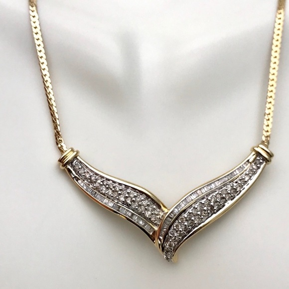 14K Yellow Gold 1.75ct Diamond S-shaped Necklace - Picture 2 of 2
